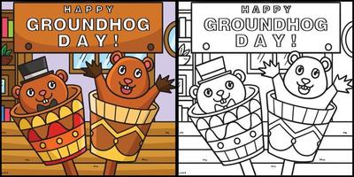 joyeux jour de la marmotte illustration de page à colorier vecteur