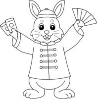 lapin vêtu d'une robe chinoise coloriage isolé vecteur