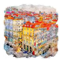 porto portugal croquis aquarelle illustration dessinée à la main vecteur