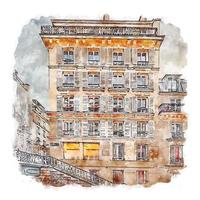 paris france croquis aquarelle illustration dessinée à la main vecteur