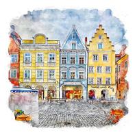 landshut allemagne croquis aquarelle illustration dessinée à la main vecteur