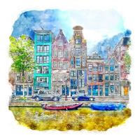 amsterdam pays-bas aquarelle croquis dessinés à la main illustration vecteur