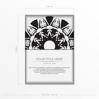 couleur blanche de carte postale de conception de vecteur de luxe avec des ornements noirs. conception de cartes d'invitation avec un espace pour votre texte et vos motifs abstraits.