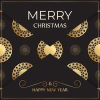 modèle de carte postale joyeux noël et bonne année en couleur noire avec des ornements d'or. vecteur