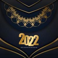 Brochure 2022 joyeux noël noir avec des ornements dorés de luxe vecteur