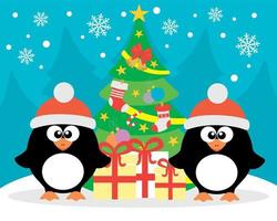 fond de bonne année avec deux pingouins drôles vecteur
