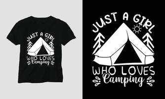 conception de camping svg avec camp, tente, montagne, jangle, arbre, ruban, silhouette de randonnée vecteur