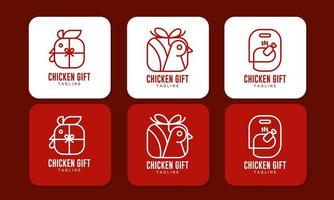 collection de modèles de logo cadeau poulet design plat vecteur