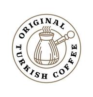insigne de logo de café cezve dans le style d'art en ligne vecteur
