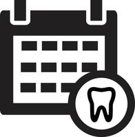 icône de jour de réception dentiste sur fond blanc. planifier un signe de rendez-vous chez le dentiste. page de calendrier avec le symbole de la dent. style plat. vecteur