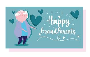vieil homme grand-père avec carte de dessin animé amour coeurs vecteur