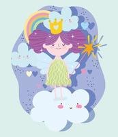 princesse avec baguette magique sur les nuages vecteur