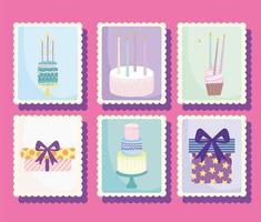 jeu de timbres joyeux anniversaire vecteur