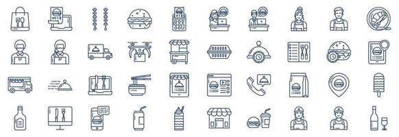 collection d'icônes liées à la nourriture et à la livraison, y compris des icônes comme burger, nouilles, chef et plus encore. illustrations vectorielles, ensemble parfait de pixels vecteur
