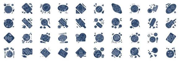 collection d'icônes liées au plat et à la gastronomie, y compris des icônes comme la tarte aux pommes, le chinois, le mojito et plus encore. illustrations vectorielles, ensemble parfait de pixels vecteur