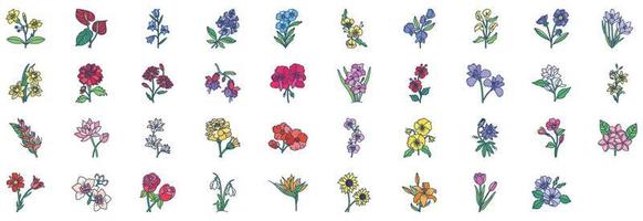 collection d'icônes liées aux fleurs, y compris des icônes comme le fuchsia, la marguerite, le tournesol et plus encore. illustrations vectorielles, ensemble parfait de pixels vecteur