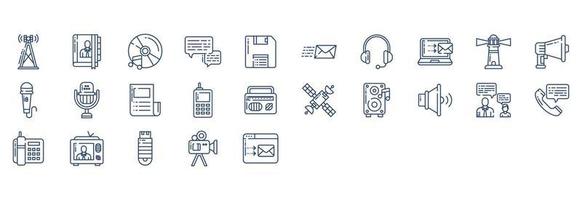 collection d'icônes liées à la communication, y compris des icônes comme l'antenne, le livre, le chat, la disquette et plus encore. illustrations vectorielles, ensemble parfait de pixels vecteur