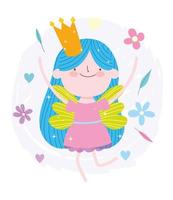 dessin animé princesse fée avec couronne et fleurs vecteur