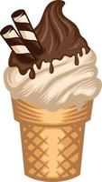 cônes de crème glacée au chocolat avec illustration isolée de bâton de plaquette sur fond blanc. vecteur