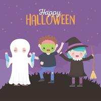 joyeux halloween, carte avec enfants en costumier vecteur