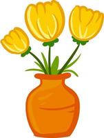 fleur jaune dans un vase, illustration, vecteur sur fond blanc