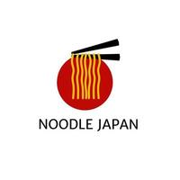 logo de conception de nouilles avec des baguettes sur fond de symbole japonais vecteur