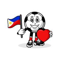 mascotte, dessin animé, football, amour, philippines, drapeau, conception vecteur