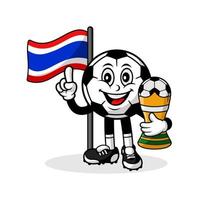 mascotte, dessin animé, football, thaïlande, drapeau, à, trophée, gagnant vecteur