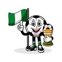mascotte, dessin animé, football, nigeria, drapeau, à, trophée, gagnant vecteur