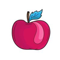 pomme rose avec des feuilles bleues en style cartoon sur fond blanc. icône vectorielle pour la conception vecteur