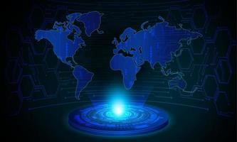projecteur holographique de carte du monde moderne sur fond de technologie vecteur