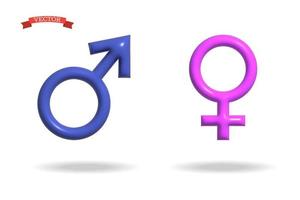 Symboles d'icônes mâles et femelles vectoriels brillants 3d, illustration de genre.