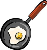 Oeuf frit dans une casserole, illustration, vecteur sur fond blanc.