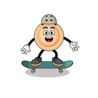 mascotte de bouton jouant une planche à roulettes vecteur