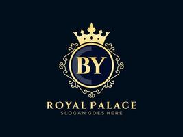 lettre par logo victorien de luxe royal antique avec cadre ornemental.nt vecteur