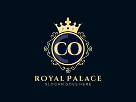 lettre co logo victorien de luxe royal antique avec cadre ornemental.nt vecteur