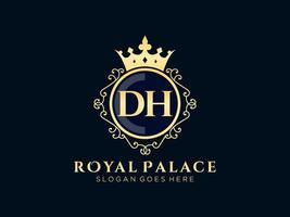 lettre dh logo victorien de luxe royal antique avec cadre ornemental.nt vecteur