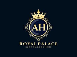 lettre ah logo victorien de luxe royal antique avec cadre ornemental.nt vecteur