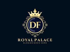 lettre df logo victorien de luxe royal antique avec cadre ornemental.nt vecteur