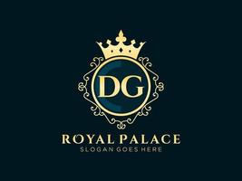 lettre dg logo victorien de luxe royal antique avec cadre ornemental.nt vecteur