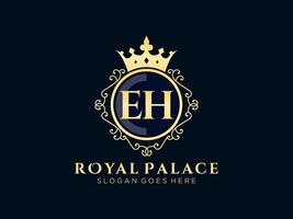 lettre eh logo victorien de luxe royal antique avec cadre ornemental.nt vecteur