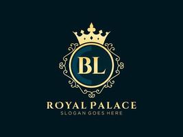 lettre bl logo victorien de luxe royal antique avec cadre ornemental. vecteur