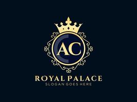 lettre ac logo victorien de luxe royal antique avec cadre ornemental. vecteur