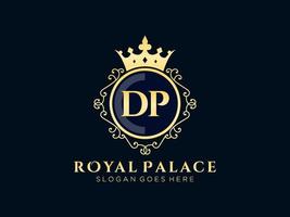 lettre dp logo victorien de luxe royal antique avec cadre ornemental.nt vecteur