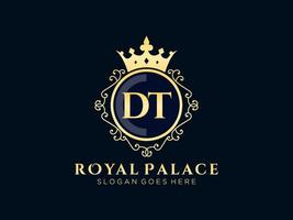 lettre dt logo victorien de luxe royal antique avec cadre ornemental.nt vecteur