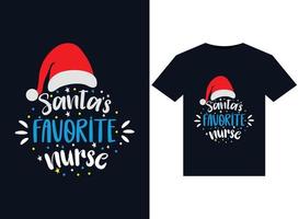 illustrations d'infirmière préférée du père noël pour la conception de t-shirts prêts à imprimer vecteur