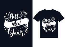 bonjour illustrations du nouvel an pour la conception de t-shirts prêts à imprimer vecteur