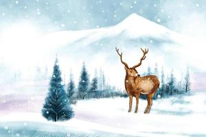 nouvel an et arbre de noël fond de paysage d'hiver avec des rennes vecteur