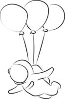 Cosmonaute volant sur ballons, illustration, vecteur sur fond blanc.