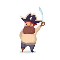 illustration vectorielle d'un pirate avec une jambe prothétique en bois et un sabre à la main en style cartoon vecteur